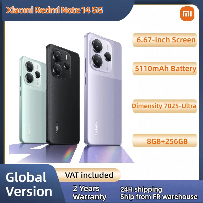 Global Version Xiaomi Redmi Note 14 5G Dimensity 7025-Ultra 6.67" 5110mAh 45W fast charging 108MP Camera With dual speakers NFC Main image
