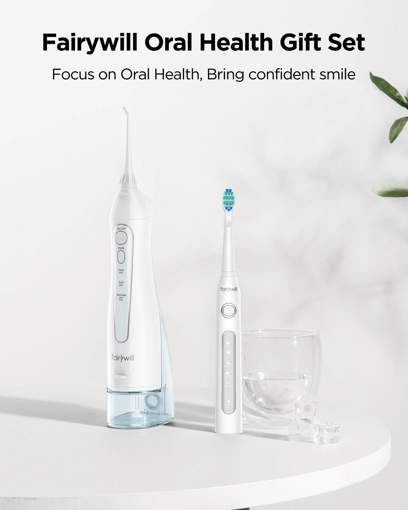 Fairywill Water Dental Flosser Teeth Portable Cordless USB Oral Irrigator Cleaner IPX7 Waterproof Electric Toothbrush Set Home