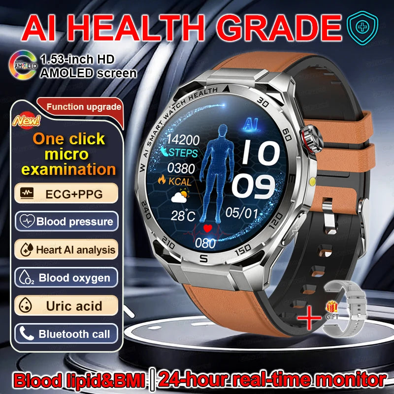 ECG High-end Health Smart Watch Men Blood pressure lipids bloodoxygen Body analysis Uric acid Health Tracker Smartwatch Men lady