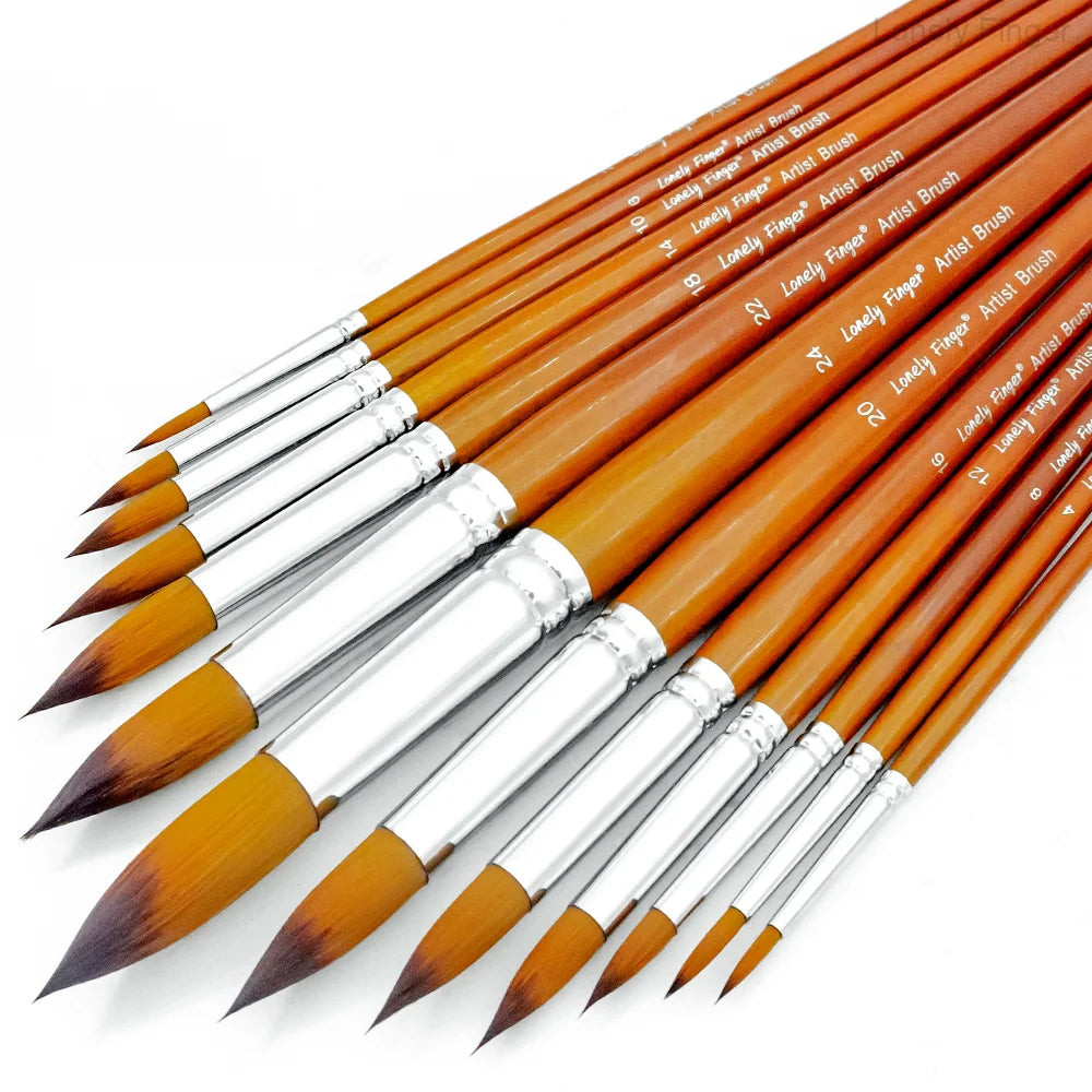 13 Pcs Long Handle Artist Paint Brush Set, 4 Tip Shapes :Pointed/Flat/Angled/Filbert for Multi-Media Art & Craft,Wooden Handle