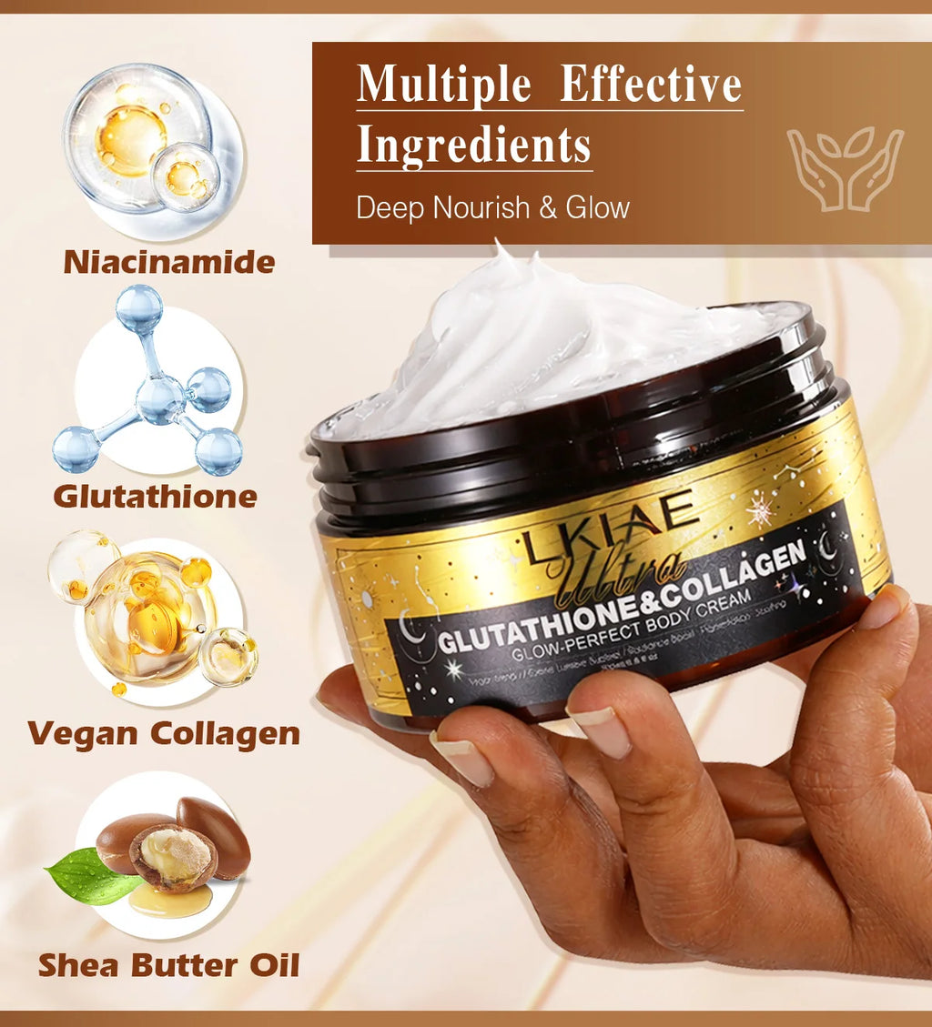 LKIAE Ultra Glutathione Collagen Skin Glowing Body Cream, 24-Hour Intense Hydration, Brightening, Deep Nourish & Glow, 200ml
