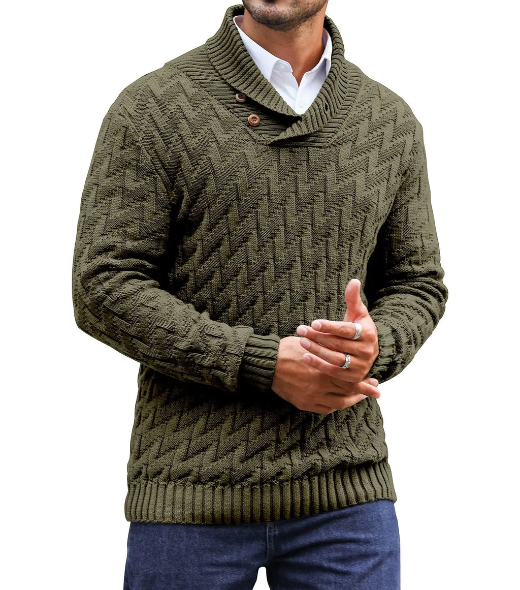 Men's Sweater Spring Shawl Collar Pullover Solid Color Sweater Casual Cable Knit Button-Up Pullover High Quality Tops US Size