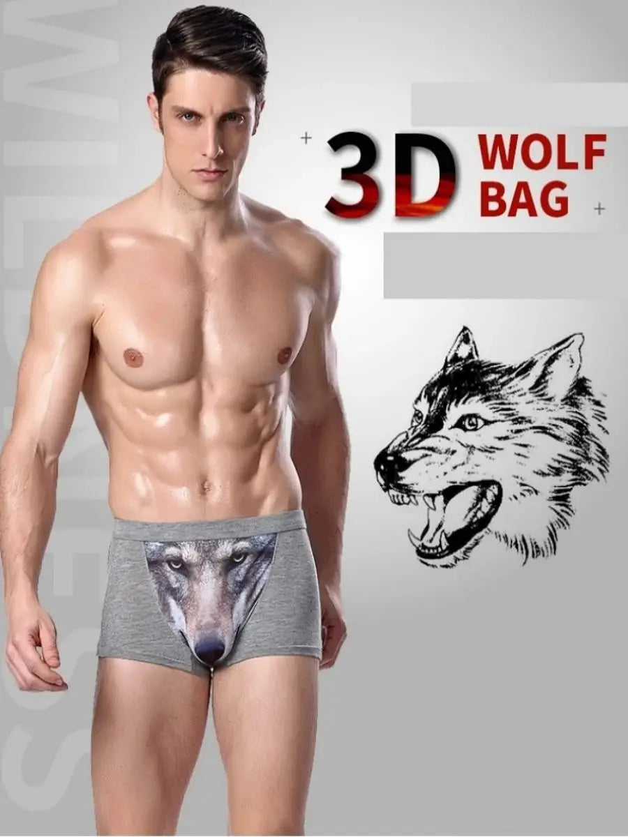 Men's Unique 3D Printed Wolf Eagle Head Flat Angle Pants Mid-waist Boxer Shorts Breathable Knitted Modal Fabric