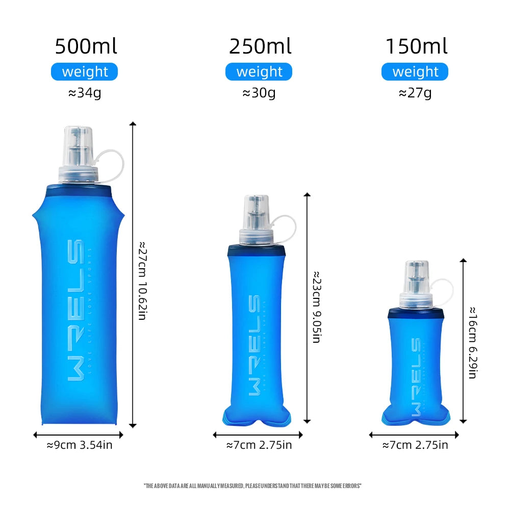 WRELS 250ml 500ml Soft Flask Folding Collapsible Water Bottle TPU BPA Free Outdoor Sport Portable   Water Bag Running Camping