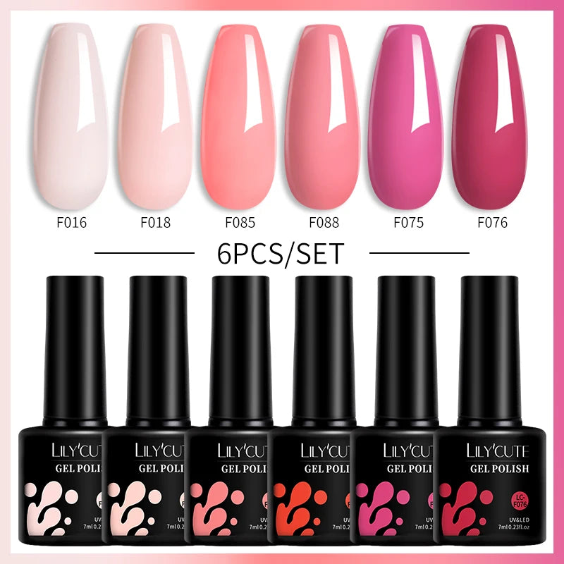 LILYCUTE 7ML 6PCS Neon Gel Nail Polish Set fluorescent Series Color Changing Semi Permanent Soak Off Manicure kit Nail Art Gel