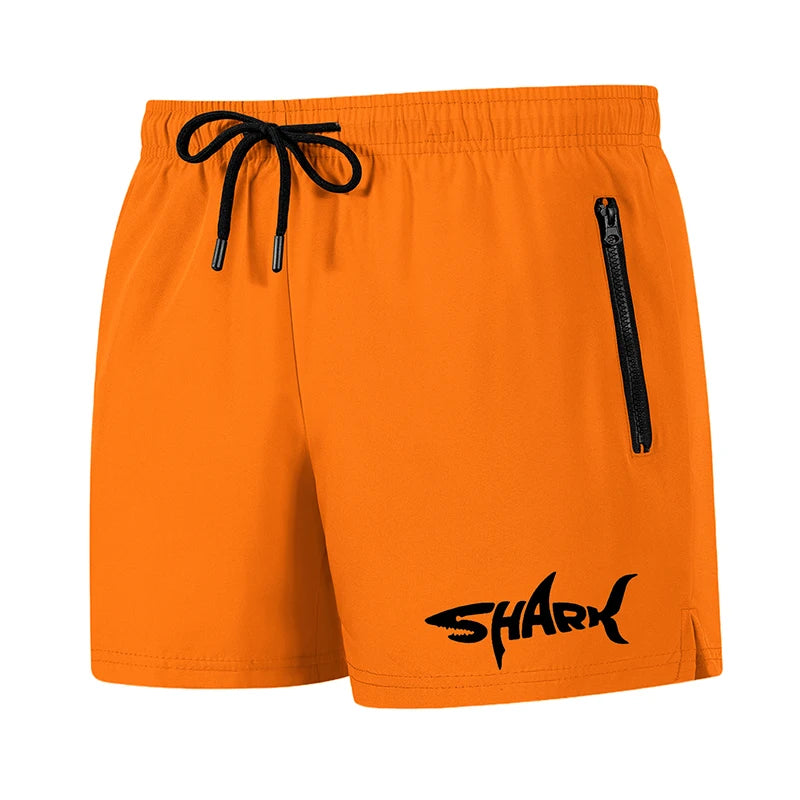 Shark Graphic Men's Board Shorts Summer Casual Beach Shorts with Mesh Liner Zipper Pockets Quick Dry Swim Trunks Bathing Suit