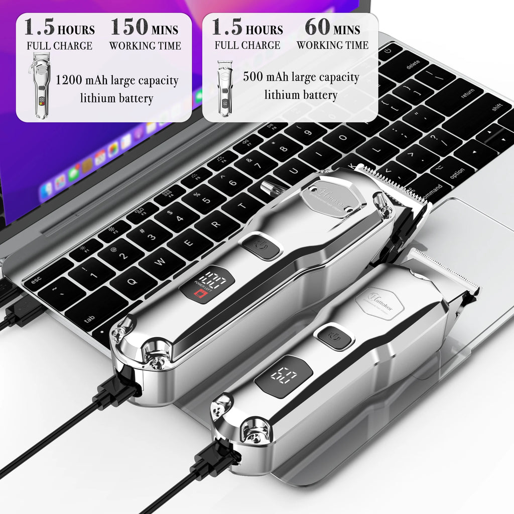 HATTEKER Professional Hair Clipper for Men Cordless Metal Barber Clipper and Trimmer Set Clipper for Hair Cutting Kit