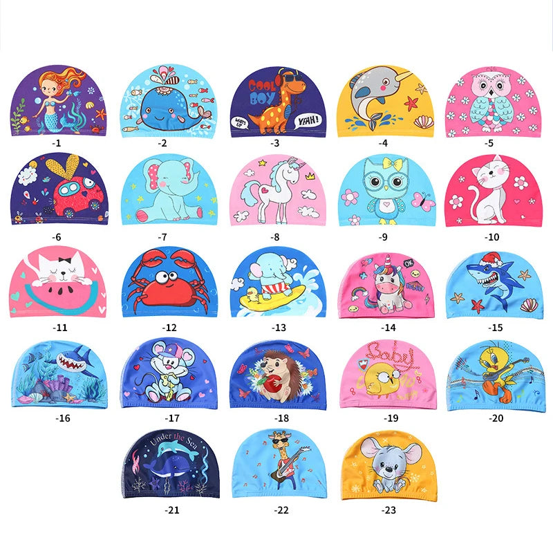 Kids Swim Cap Cartoon Pattern High Elastic Ear Protection Breathable for Pool Swimming Boys Girls Comfort Fit Image principale du produit