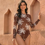 Women's Two Piece Swimwear Long Sleeve Mesh Swimsuit UPF 50+ High Elasticity Padded 2026 New Beach Bathing Suit Beachwear