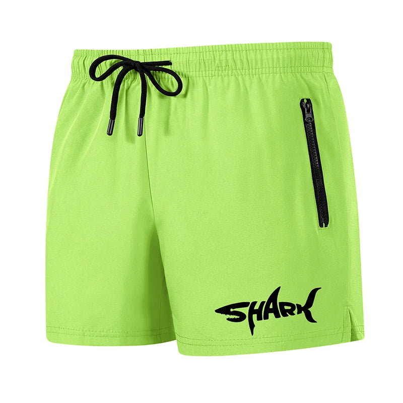 Shark Graphic Men's Board Shorts Summer Casual Beach Shorts with Mesh Liner Zipper Pockets Quick Dry Swim Trunks Bathing Suit