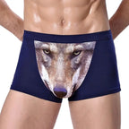 Men's Unique 3D Printed Wolf Eagle Head Flat Angle Pants Mid-waist Boxer Shorts Breathable Knitted Modal Fabric