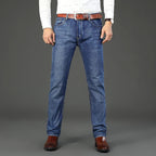 2024  Straight Regular Blue Stretch Denim Trousers Spring Autumn Men Classic Jeans Business Fashion Men's Smart Jeans
