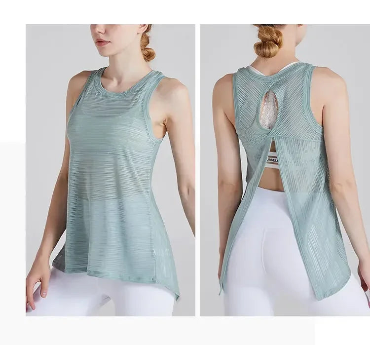 Sexy Sleeveless Backless Sports T-Shirt Women's Gym Tank Top Loose Sportswear Breathable Workout Tank Top Fitness Yoga Dance