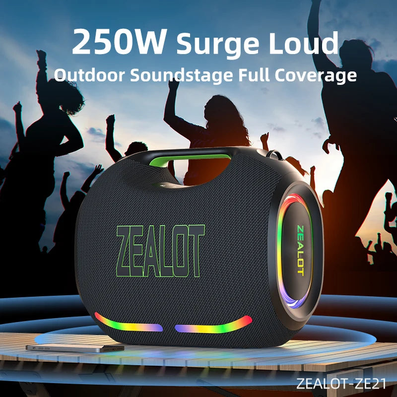 ZEALOT-ZE21 250W Portable Bluetooth Speaker High Volume Waterproof 48000mAh Wireless TWS Subwoofer Suporrt USB/TF/AUX RGB light