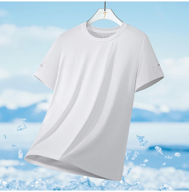 CHRLCK Men's Hiking Quick Drying T-shirts Breathable Running Fishing Tees Soft Elasticity Outdoor Sports Short Shirt Summer