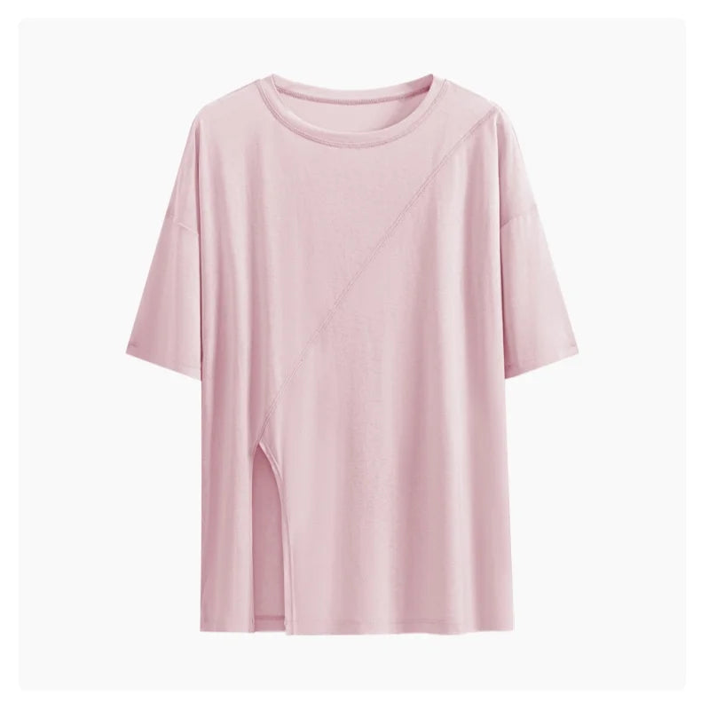 DRUR Women Thin Summer Yoga Shirts Loose Fit Breathable Workout Tops with Side Slits Lightweight Running Sport Tee Athletic Wear