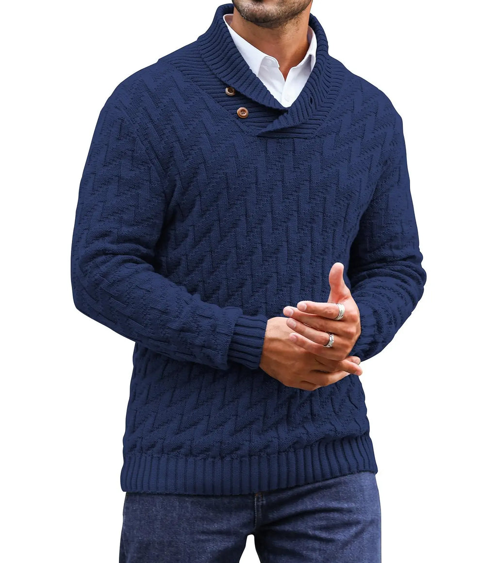 Men's Sweater Spring Shawl Collar Pullover Solid Color Sweater Casual Cable Knit Button-Up Pullover High Quality Tops US Size