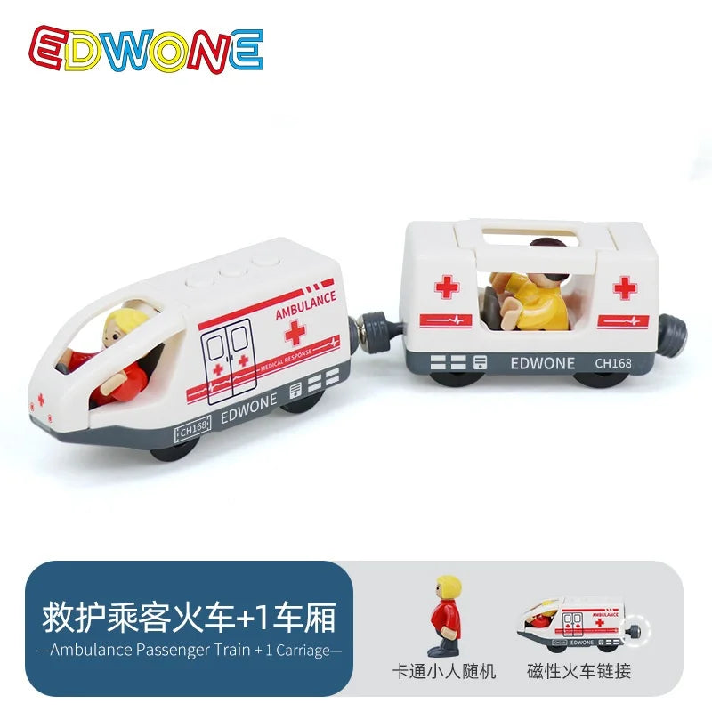 wooden Electric car set Magnetic Electric Train with Little Doll Diecast Slot Toy set Compatible Railway Wood Track Rail Train