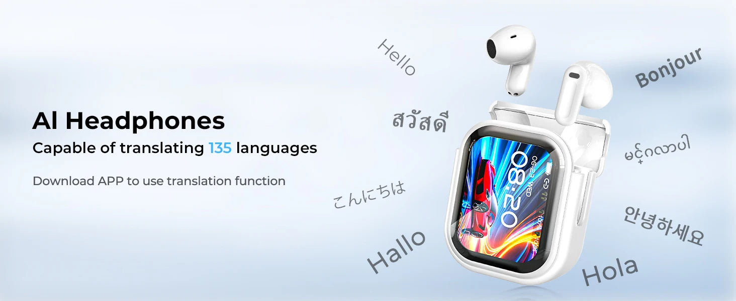 Auriculares Traductor DeIdioma 2026 HTC NE20 Translator Earbuds 6in1 iOs Android 60H Playtime Business Travel Meeting LCD Touch