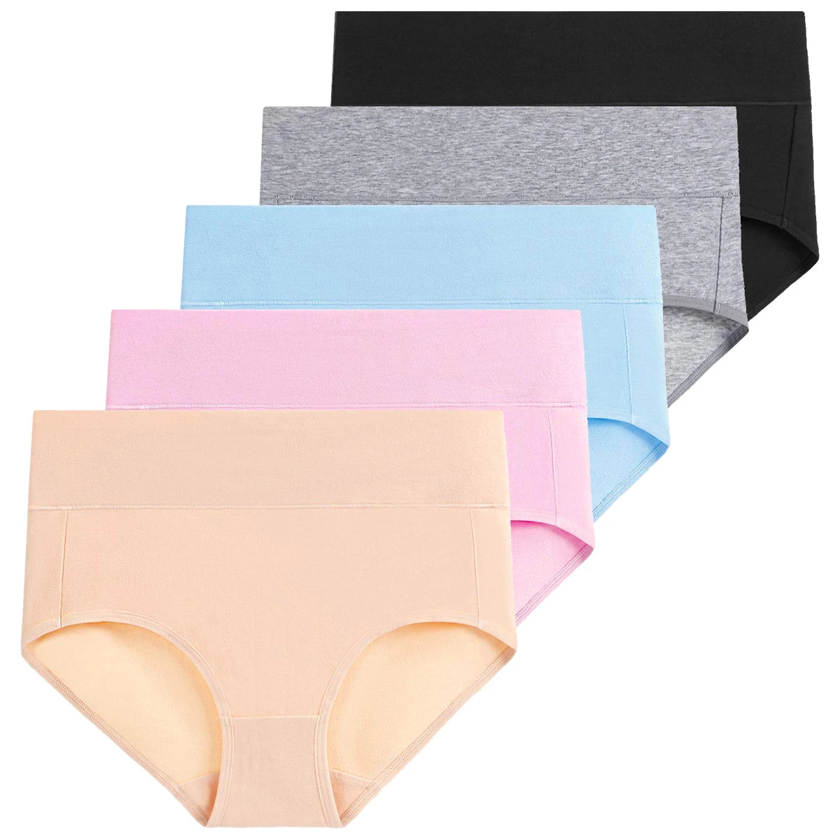 Molasus 5pcs Women's Cotton Panties Seamless Underwear High Waist Full Coverage Ladies Briefs Set Breathable Underpant Plus Size