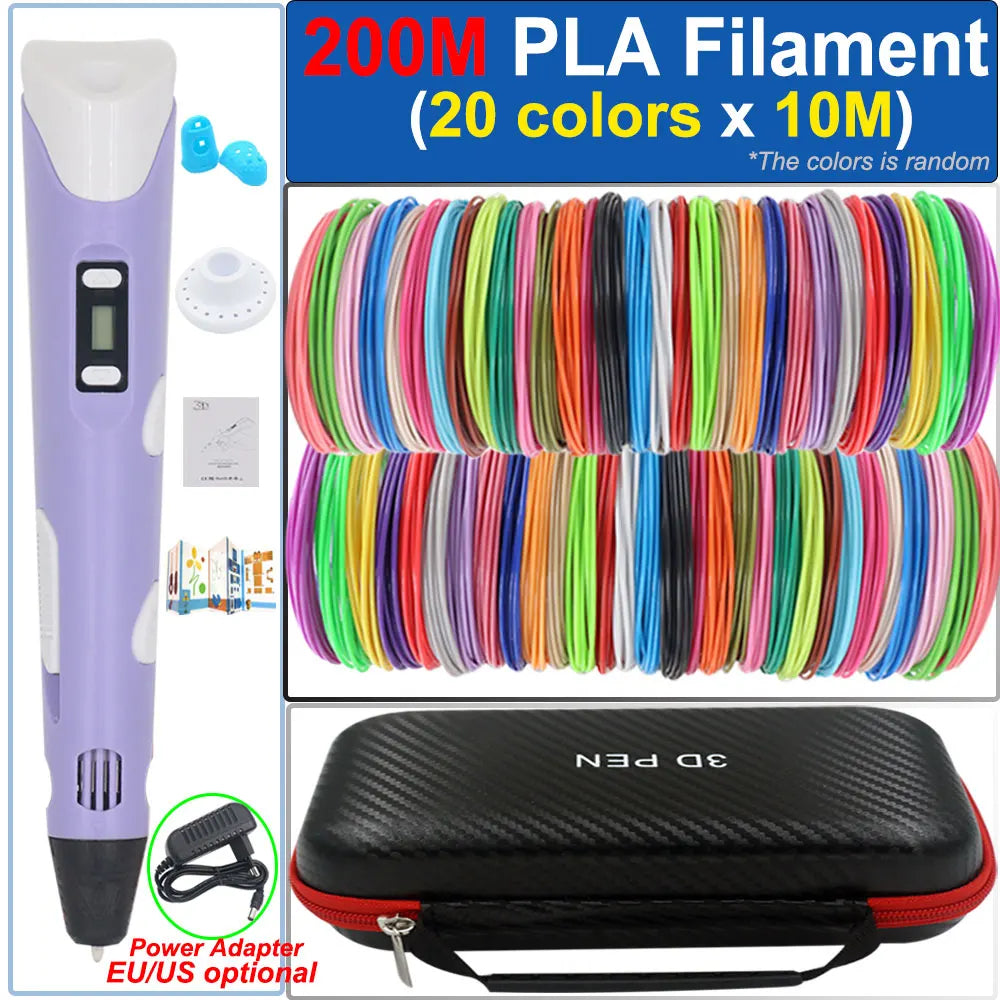 Children's 3D Pen 3D Drawing Printing Pen with LCD Screen Power Adapter 200M PLA Filament Toy Kids Christmas Birthday DIY Gift Main image