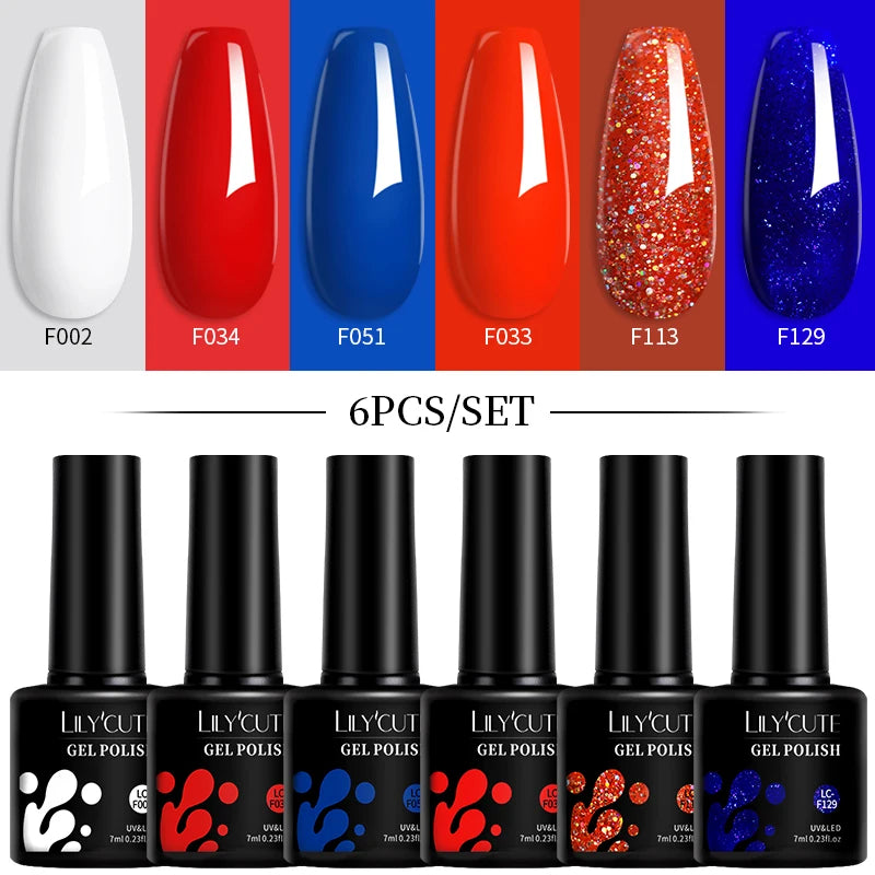 LILYCUTE 7ML 6PCS Neon Gel Nail Polish Set fluorescent Series Color Changing Semi Permanent Soak Off Manicure kit Nail Art Gel