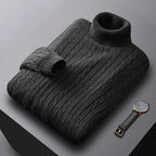 Autumn New Men's Turtleneck Jacquard Sweater Solid Color Knitted Pullover Casual Warmth High Elastic Versatile Male Sweatwear