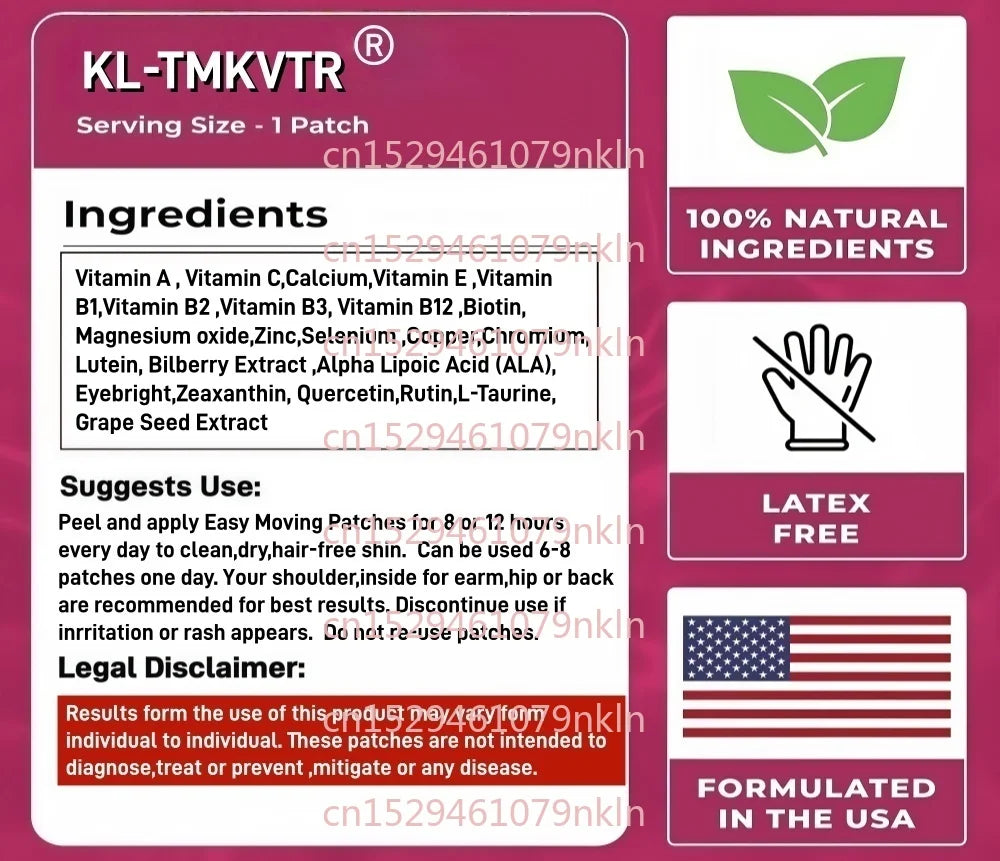 30 Patches Eye Vitamins & Mineral Transdermal Patches Contains Zinc, Copper, Lutein Supports Dry Eye Strain, Vision Health