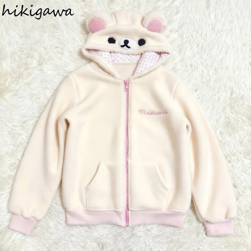 2025 Ropa Mujer Japanese Hoodies Jackets Women's Clothing Bear Ear Hooded Zipper Sweatshirts Fashion Casual Cute Hoodie Tops Image principale du produit