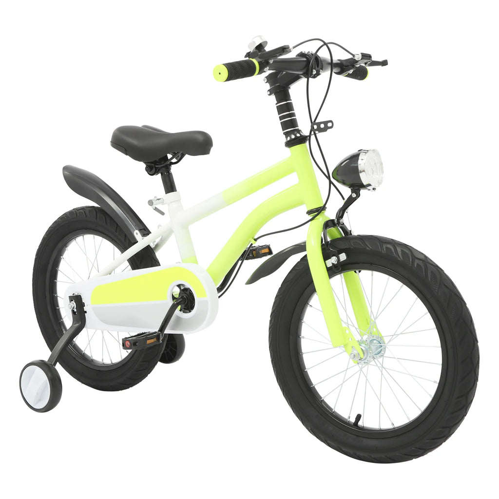 16 Inch Children's Bicycle Carbon Steel Mountain Bike with Auxiliary Wheels & LED Light for 5-8 Years Old,Height Adjustable,60Kg