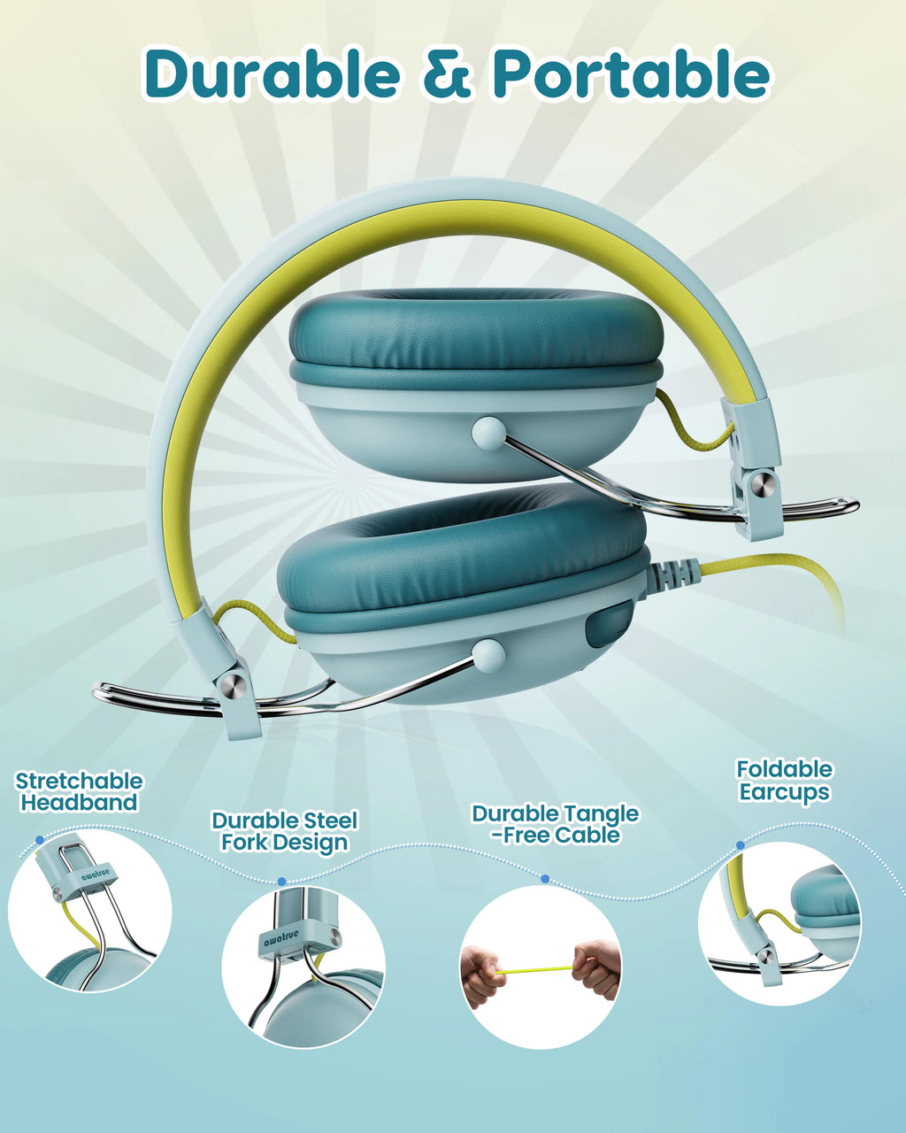 AWATRUE HK05 Kids Study Wired Children'S Headphones Stereo Sound Headset Kids Earphone with Mic Music Headset Limited Volume