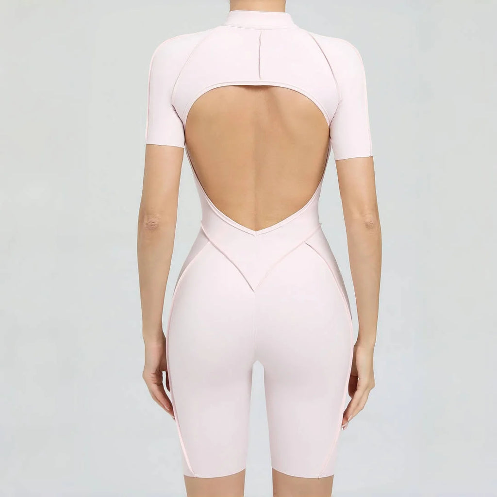 Women's Yoga Jumpsuit Hip Lift Sports Fitness Removable Padding Backless Zipper Leggings One-Piece Running Workout Gym Jumpsuit