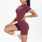 Zipper Gym Jumpsuit Short Women Yoga Sets Sports Outfits Female Yoga Overalls Workout Clothes Fitness Suit Woman's Tracksuit