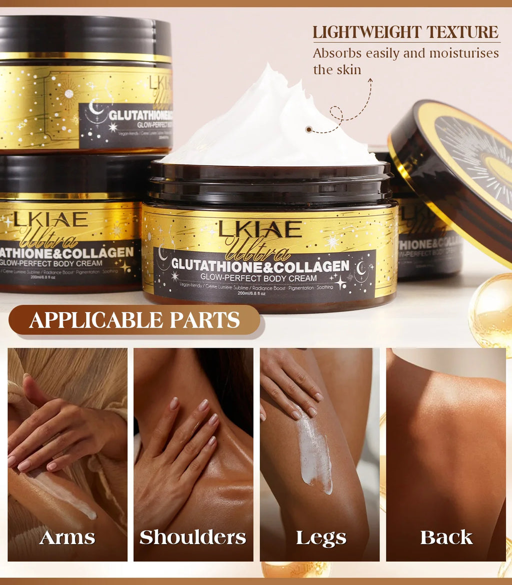 LKIAE Ultra Glutathione Collagen Skin Glowing Body Cream, 24-Hour Intense Hydration, Brightening, Deep Nourish & Glow, 200ml