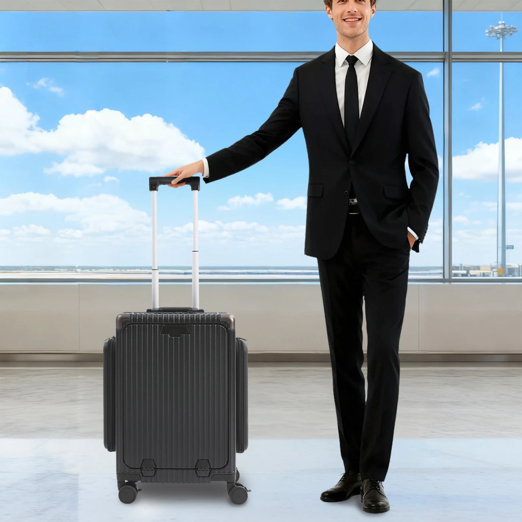 Modern 20in PC Luggage Suitcase Aluminum Alloy Hard Shell Travel Suitcase with 4 Wheels 3-open Structure for Trips
