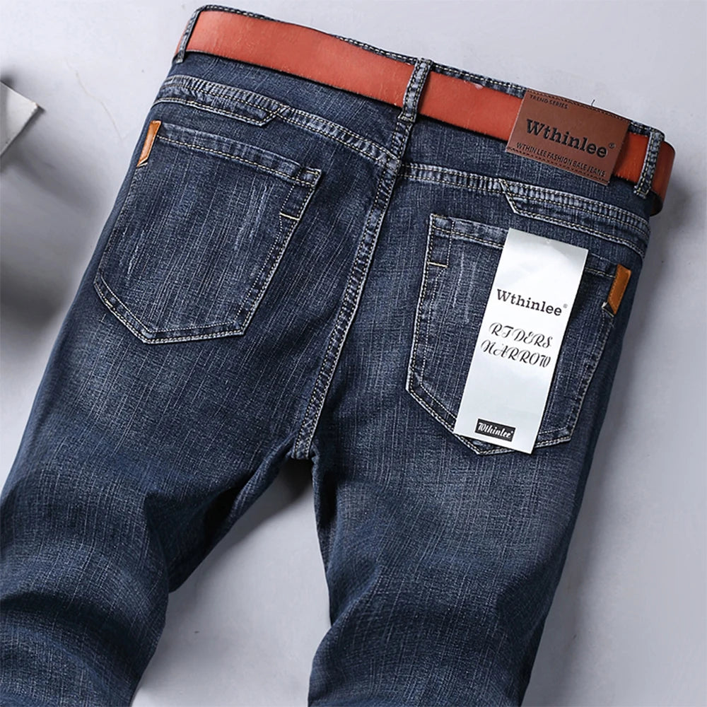 Wthinlee Business Men Jeans Casual Straight Stretch Fashion Classic Blue Black Work Denim Trousers Spring Summer Brand Clothing