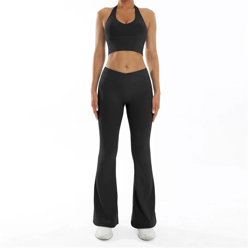 Scrunch Sports Suit Women's Yoga Set Gym Wear Sexy Sports Bras and Flared Leggings Sets Fitness Outfits Female Workout Clothes