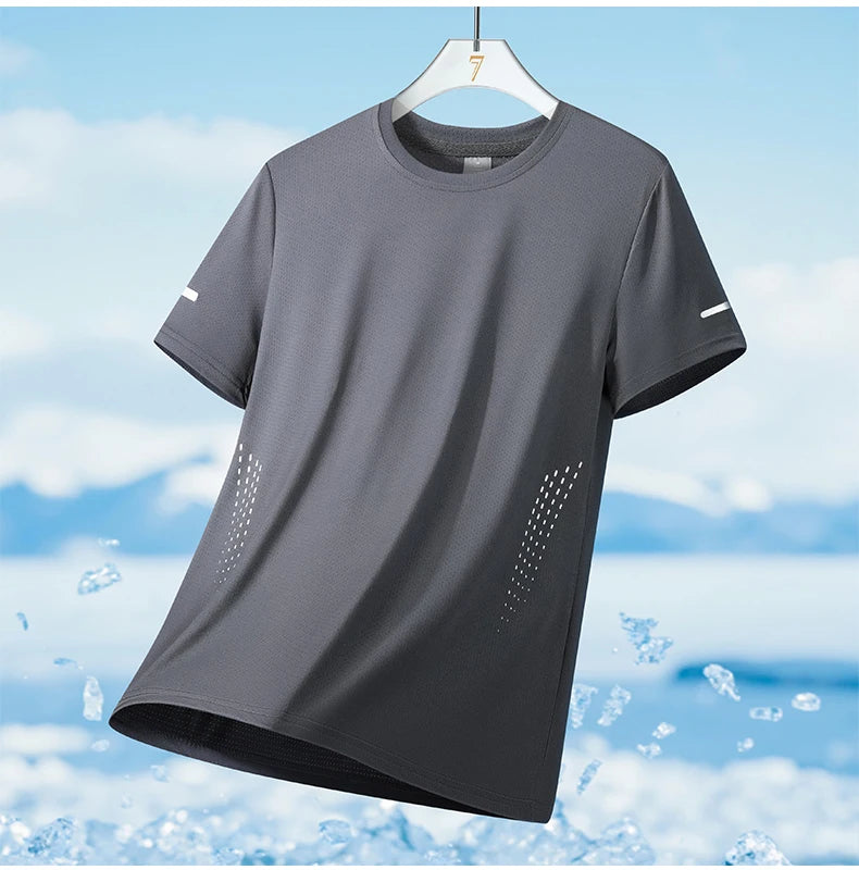 CHRLCK Men's Hiking Quick Drying T-shirts Breathable Running Fishing Tees Soft Elasticity Outdoor Sports Short Shirt Summer