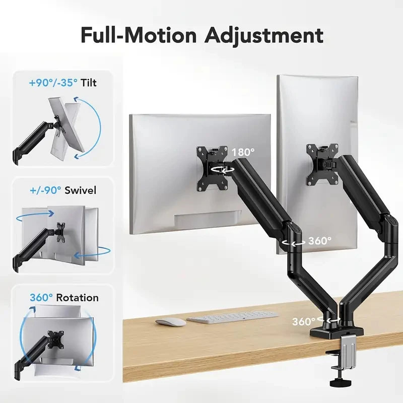 Dual Monitor Mount for 13″–32″ Screens, Adjustable Dual Monitor Stand, with 180° Swivel, Tilt, 360° Rotation for Home Office Image principale du produit