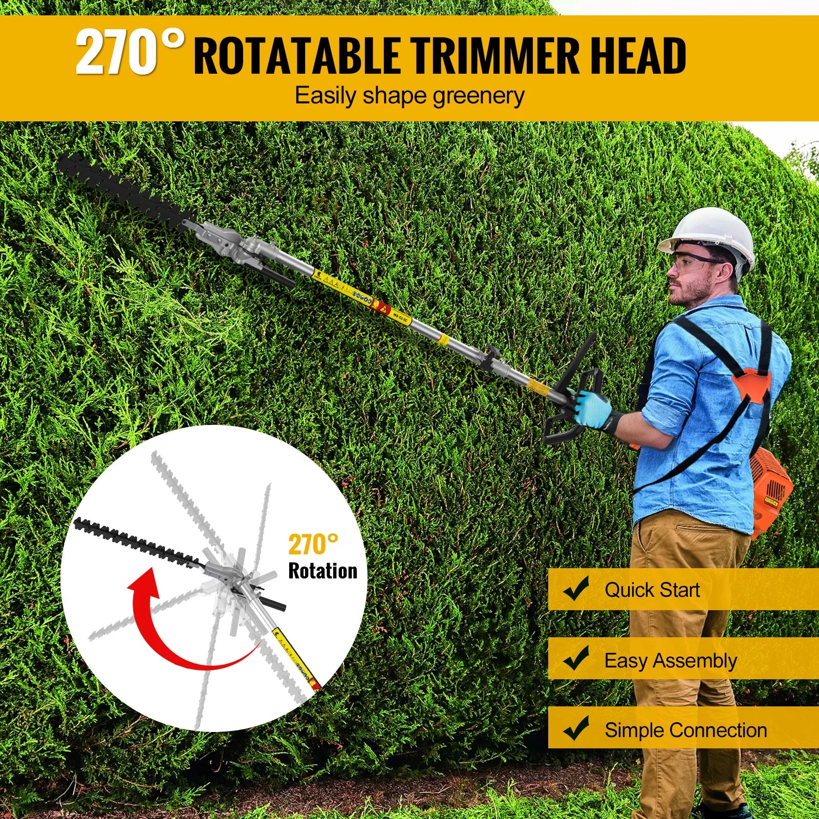 CONENTOOL 6in1 Petrol Brush Cutter 52cc 2 Stroke Gas Strimmer Multi-Functional Garden Grass Line Hedge Trimmer Tree Cutting Tool