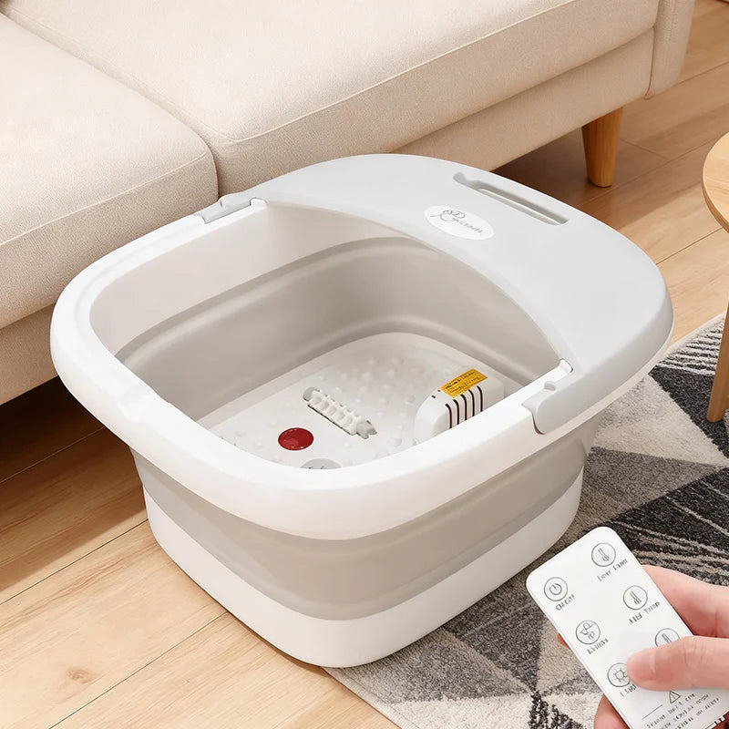 Folding Foot Bath Massager with Heat Vibration 4 Rollers Temperature Control Wireless Remote Foot Spa for Pain Relief Home Use