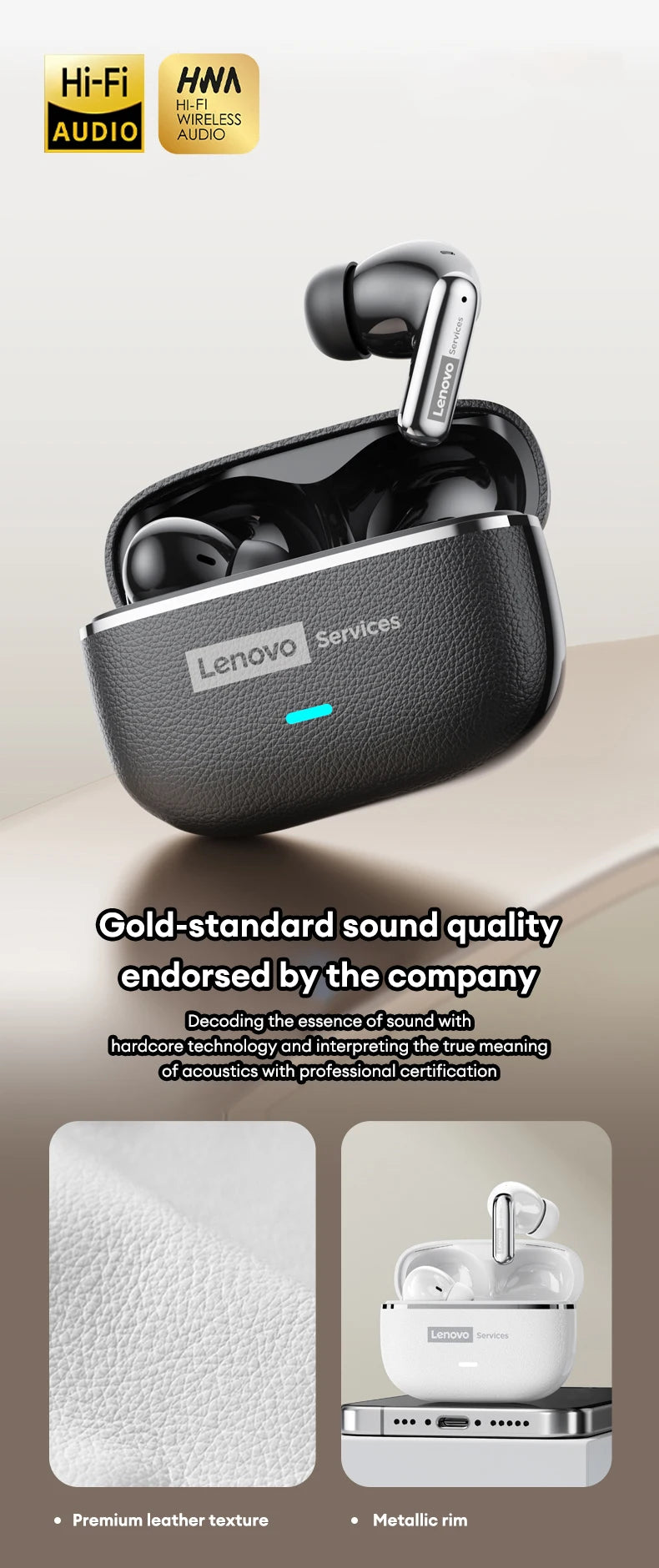 Choice Lenovo LE208 Wireless Leather Earphones Bluetooth 6.0 ENC Earphones Noise Reduction Headphone Low Latency Gaming Headset