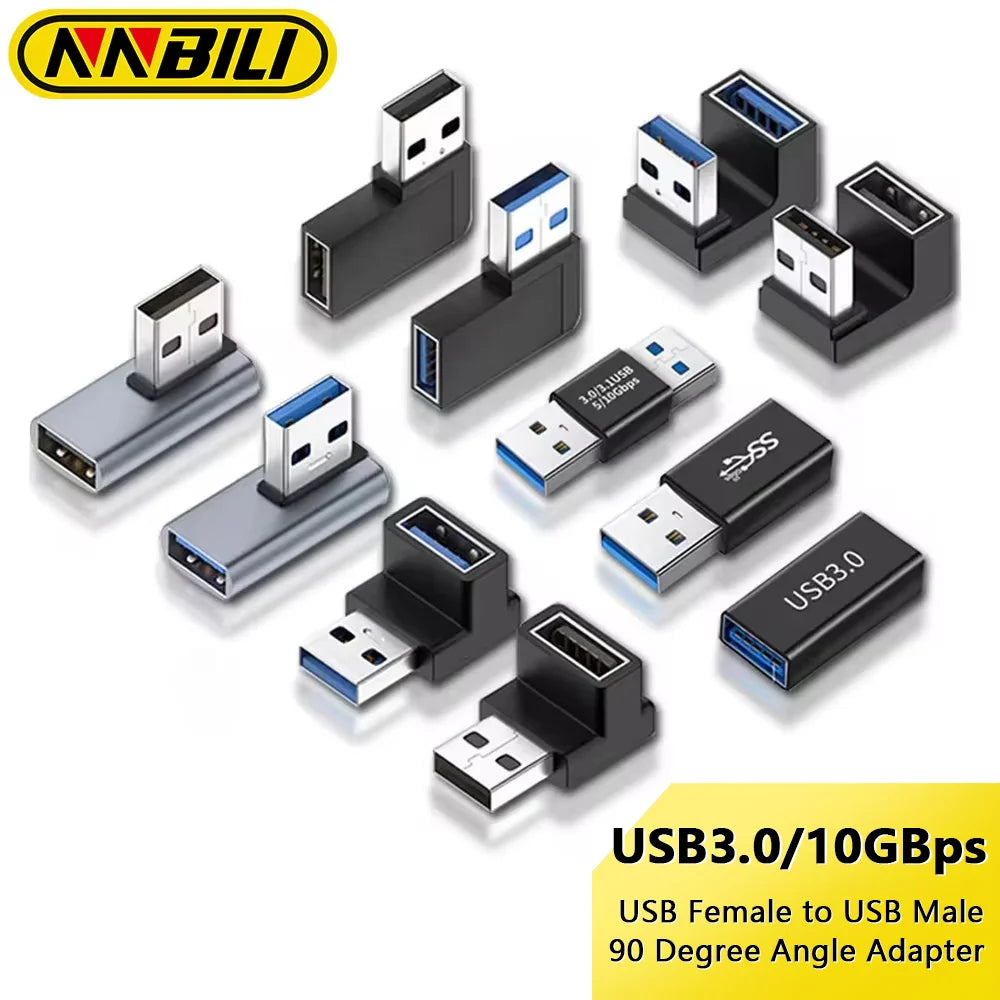 NNBILI USB3.0 Male to Female Right Angle Extension Adapter USB Upward Elbow 90 Degree Adapter 10Gbps For Laptop PC Connector Image principale du produit