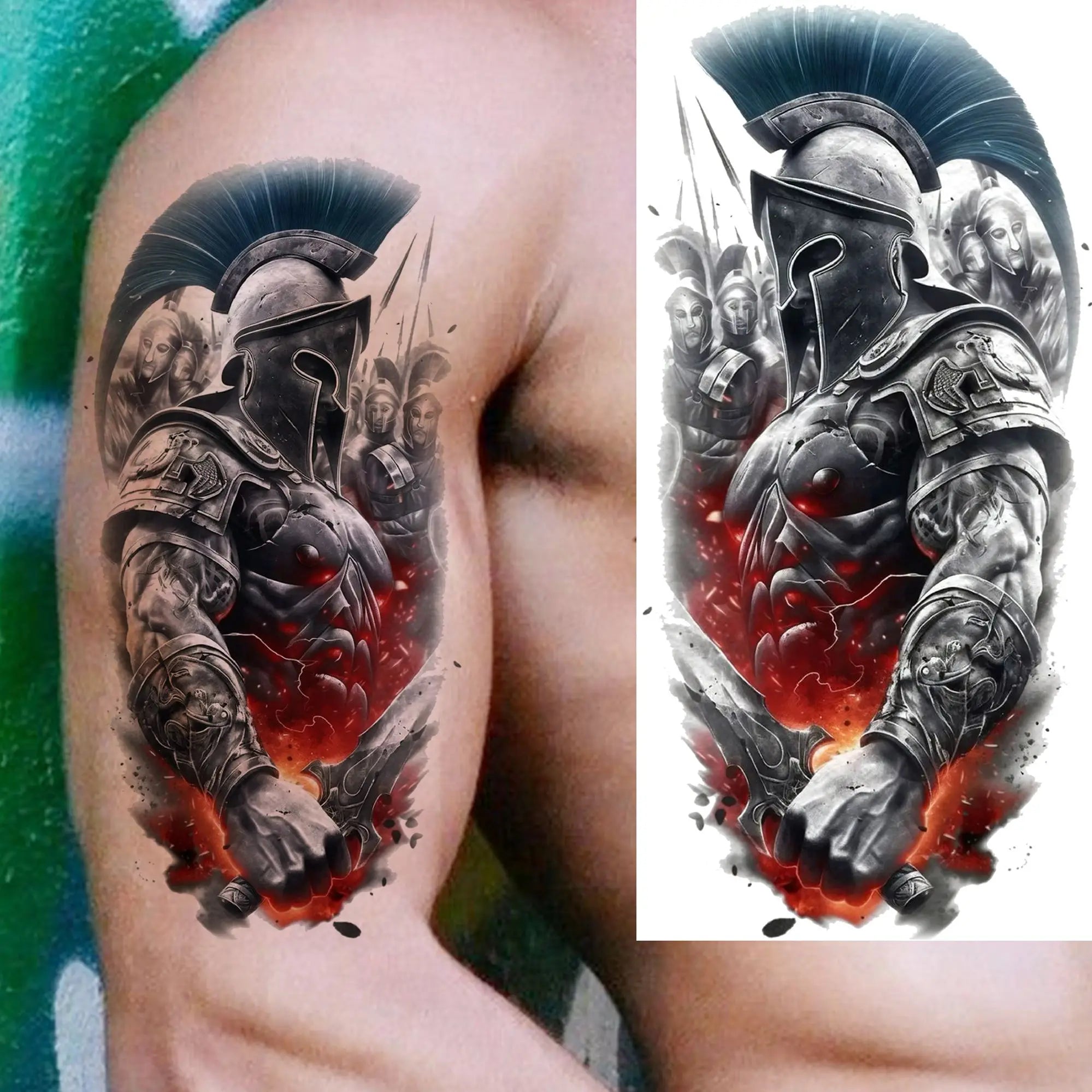 1 Sheet Waterproof Knight Warrior Gladiator Temporary Tattoos For Men Women Realistic Fake Tattoo Sticker  Forearm Tatoos Decals