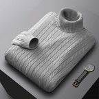 Autumn New Men's Turtleneck Jacquard Sweater Solid Color Knitted Pullover Casual Warmth High Elastic Versatile Male Sweatwear