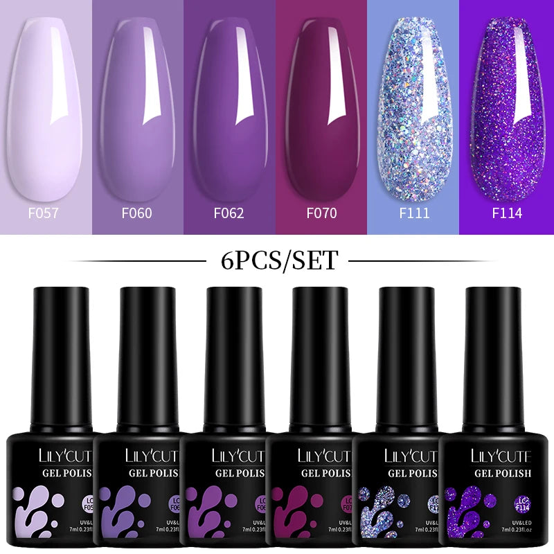 LILYCUTE 7ML 6PCS Neon Gel Nail Polish Set fluorescent Series Color Changing Semi Permanent Soak Off Manicure kit Nail Art Gel