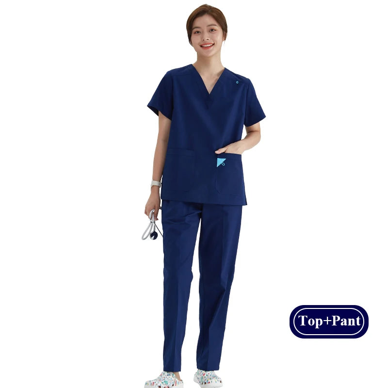 V-neck Medical Uniform Sets for Women Triangle Ring Heather Slim Nursing Outfits Dental Hospital Working Suits 202
