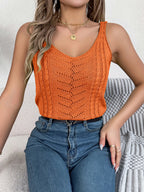 Spring Summer Casual V Neck Hollow Out Knitted Vest Solid Color Sleeveless Tops Orange Green White Khaki 2026 Women Clothes