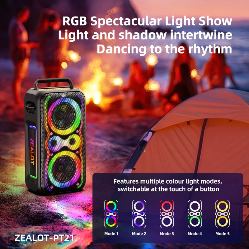 ZEALOT-PT21 200W Wireless Bluetooth Speaker , Portable Outdoor Speakers Loud with Bass Boost, Stereo Pairing, Reverse Charging,