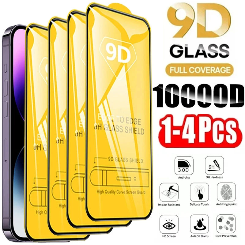 9D Screen Protector Tempered Glass for iPhone 17 16 Pro Max 16e 15 14 13 12 11 Protective Glass for iPhone X XR XS Max 7 8 Plus